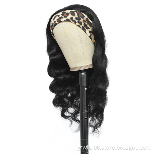 Hot Sale Style No Lace Headband Wigs Vendors, 100% 10A Grade Brazilian Body Wave Raw Human Hair Headband Wigs for Black Women